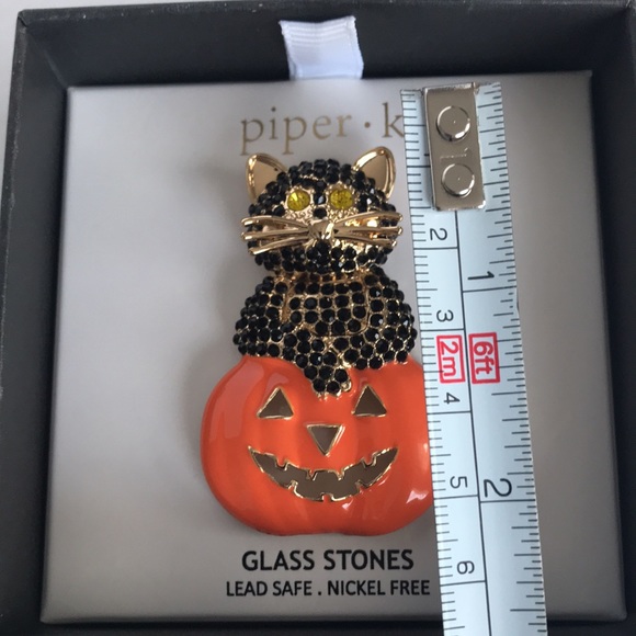 Piper K Halloween Black Cat Brooch With Glass Stones New In Box - Picture 7 of 9